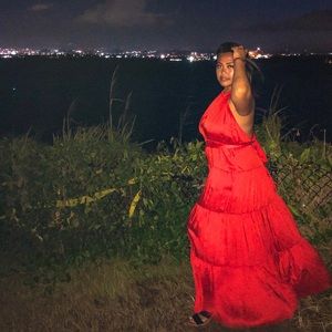 ZARA - Red Satin Ruffled Dress